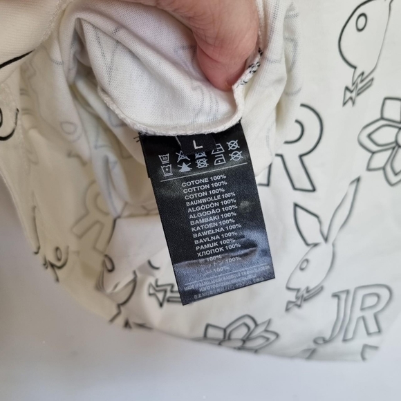 Playboy x John Richmond cream/black logo/spellout t shirt. Size large uk 14 - Picture 3 of 4